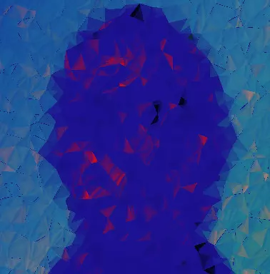 a blurry mosaic of a face